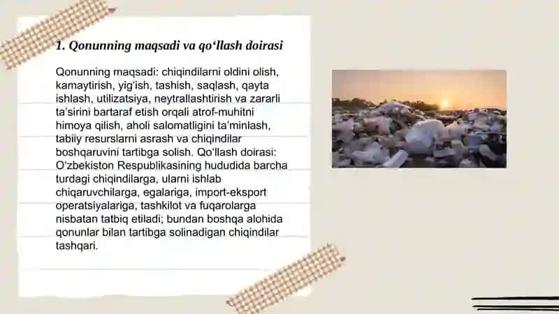 Oʻzbekiston respublikasi "Chiqindilar toʻgʻrisidagi" qonuni 3