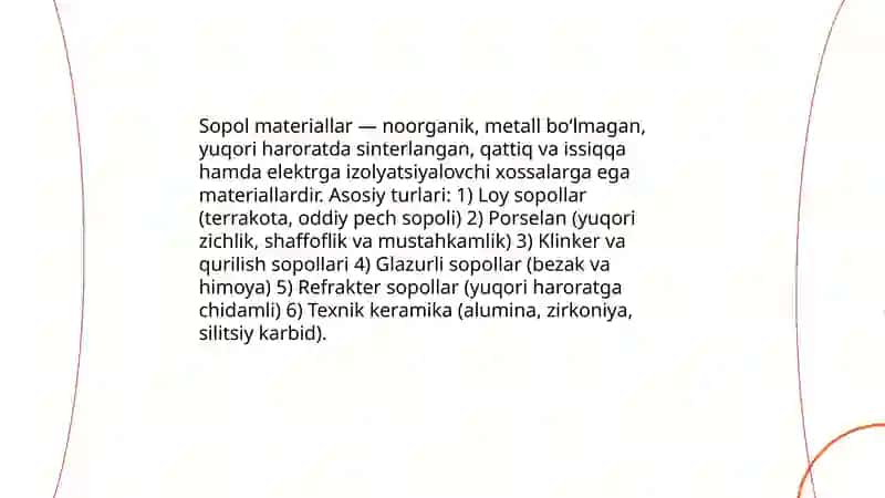 Sopol materiallar va buyumlar 3