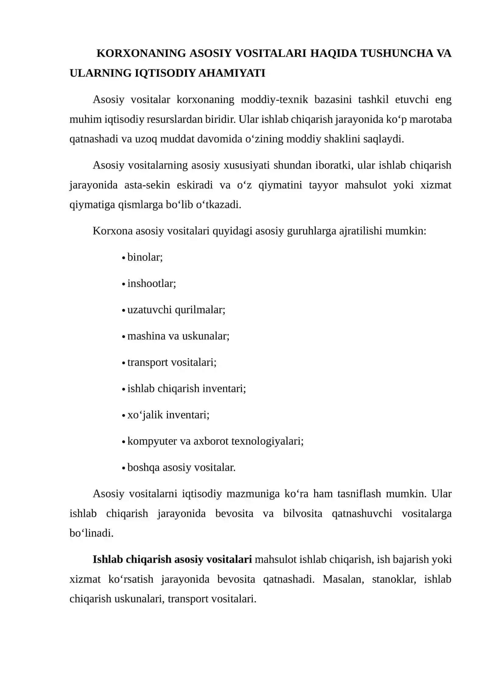 Korxonaning asosiy vositalari tuzilishi 3