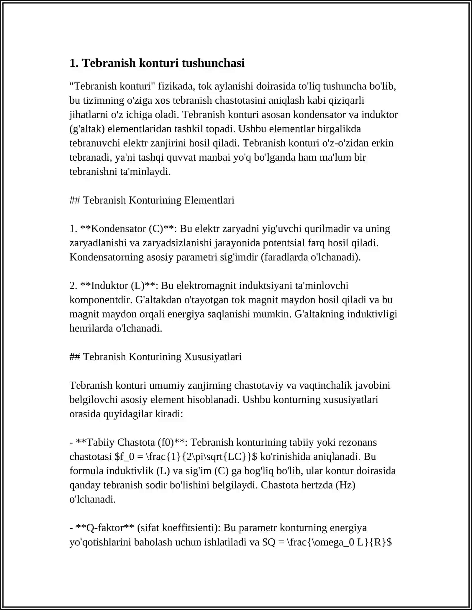 WORKBENCH PAKETI YORDAMIDA TEBRANISH KONTURIDAGI MAJBURIY TEBRANISHLARNI OʻRGANISH 3