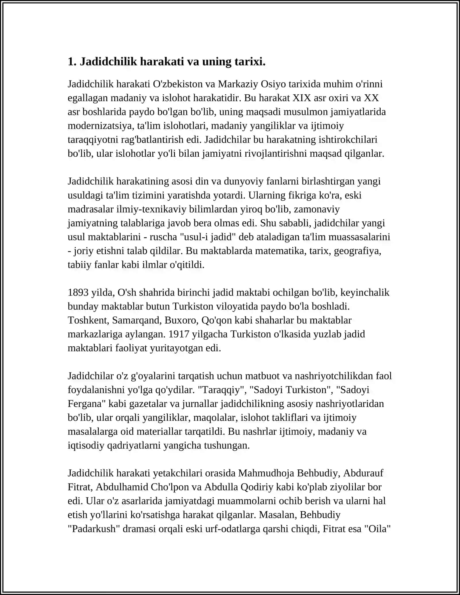 JADID MA'RIFATPARVARLARNING O'LKA IJTIMOIY-MA'NAVIY HAYOTIDA TUTGAN O'RNI 3