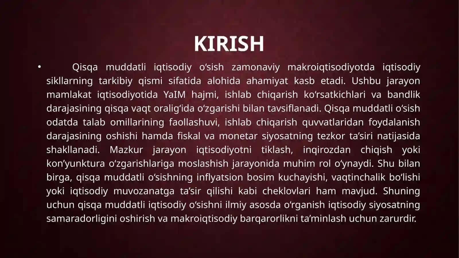 Qisqa muddatli iqtisodiy o’sish 3