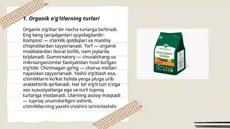 Immunitet hosil qilishda organik o'g'itlardan foydalanish 3