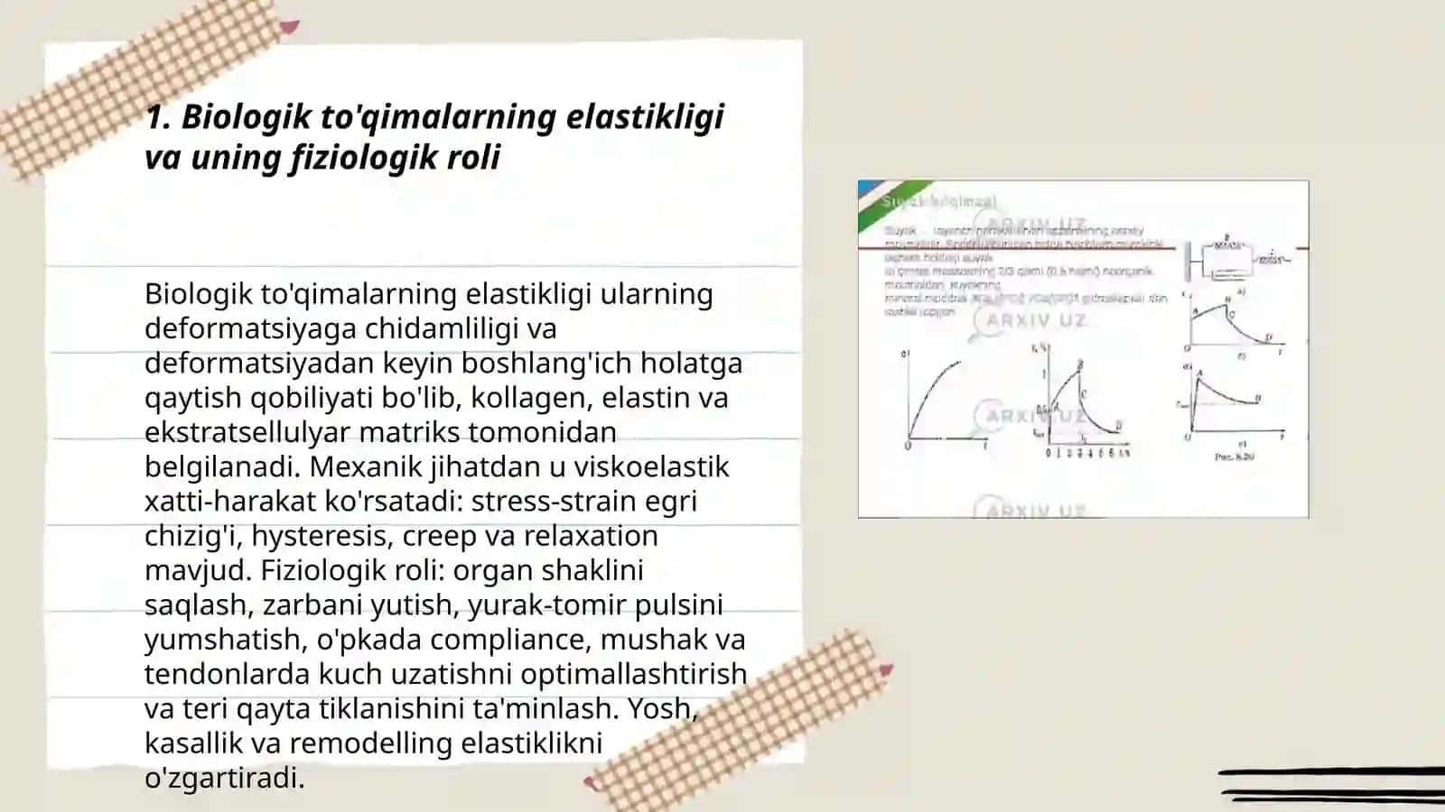 Biologik to'qimalarning elastikligi va uning fiziologik roli 3