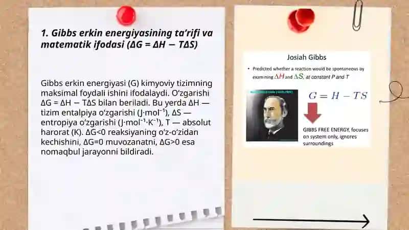 Gibbs energiyasining o’zgarishi va reaksiyaning yo’nalishi 3