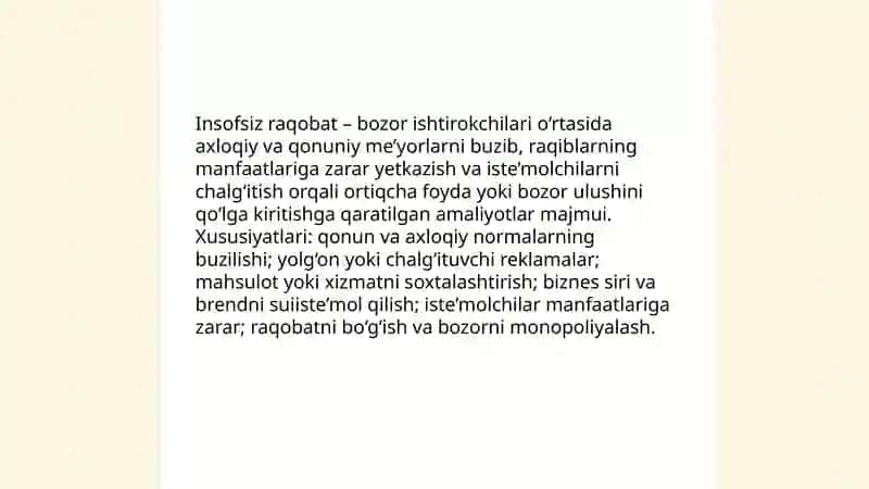 Insofsiz raqobat va uning huquqiy tartibga solinishi 3