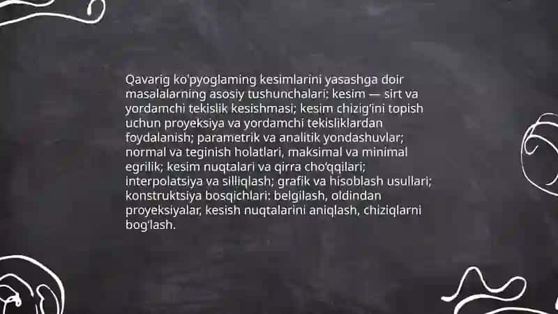 Qavarig ko'pyoglaming kesimlarini yasashga doir masalalar 3