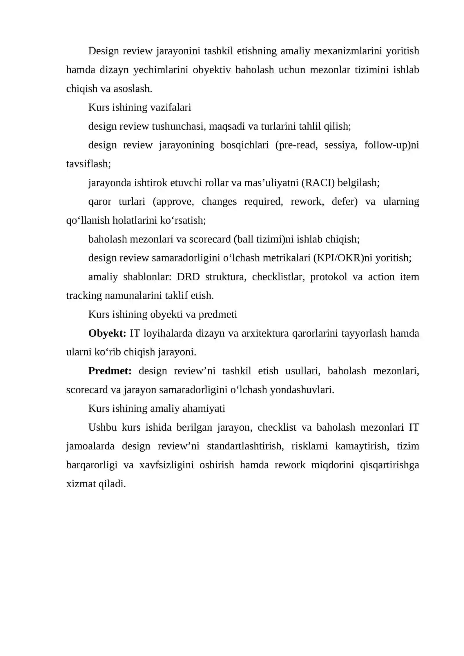 Design Review jarayonini tashkil etish va baholash mezonlari 3