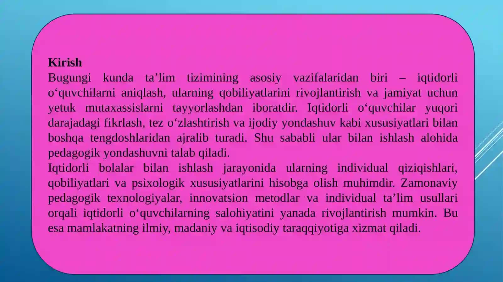 Iqtidorli o'quvchilar bilan ishlashning o'ziga xos xususiyatlari 3