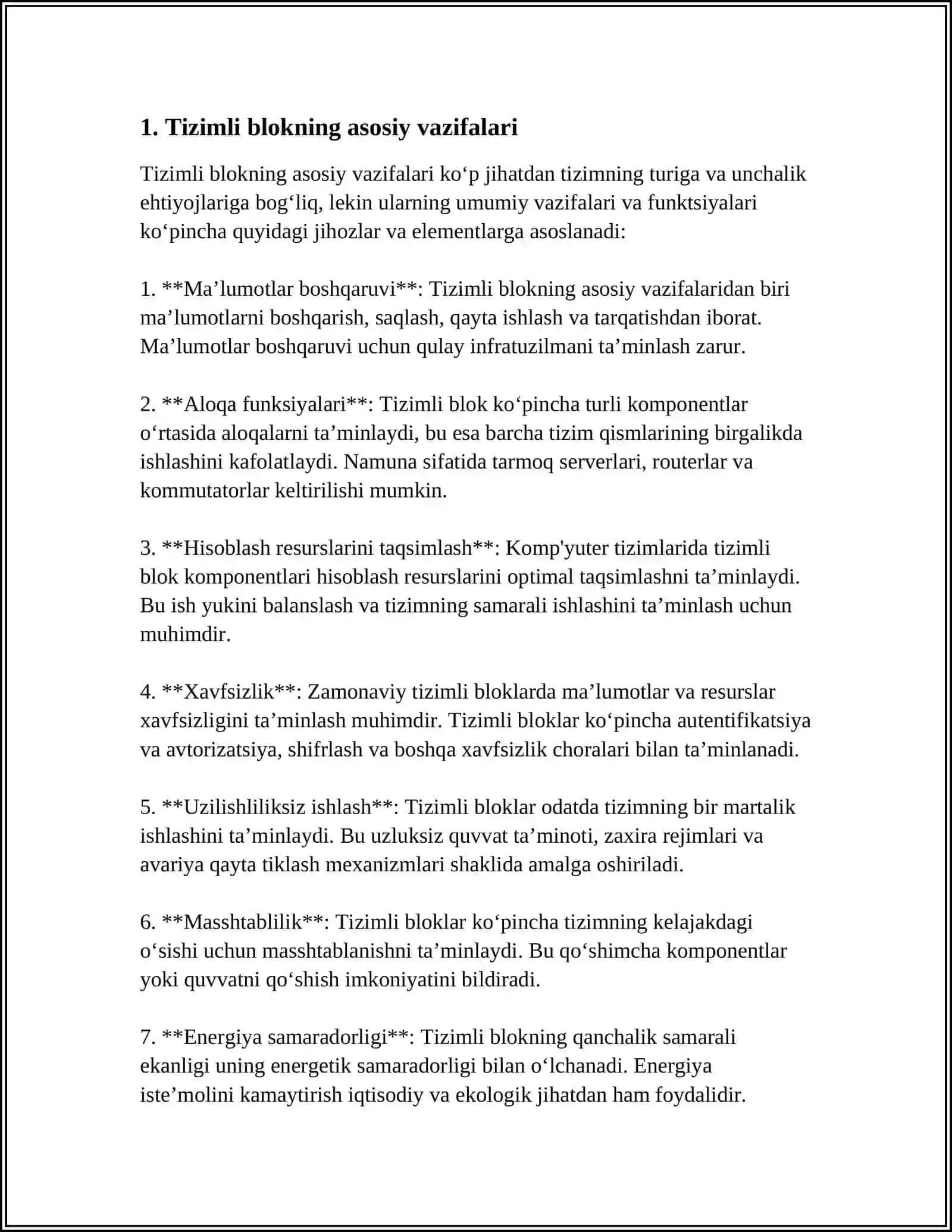 TIZIMLI BLOK VA UNING TARKIBIY ELEMENTLARI:PROTSESSOR,SOPROTSESSOR XOTIRA 3