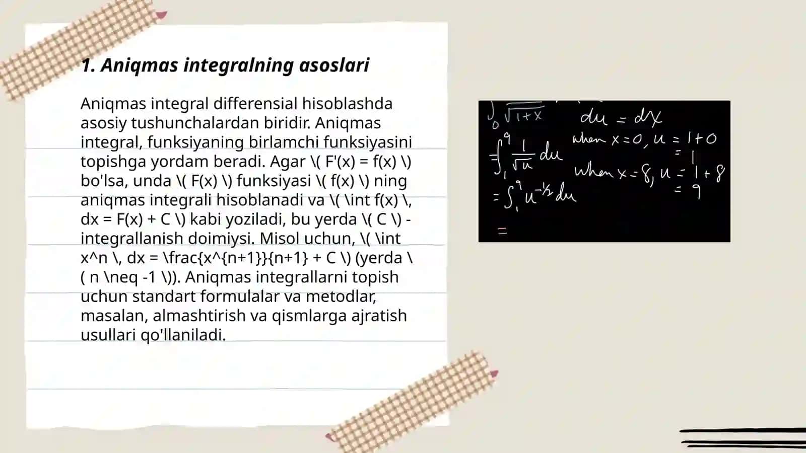 Aniqmas integral. Aniqmas integral jadvali 3