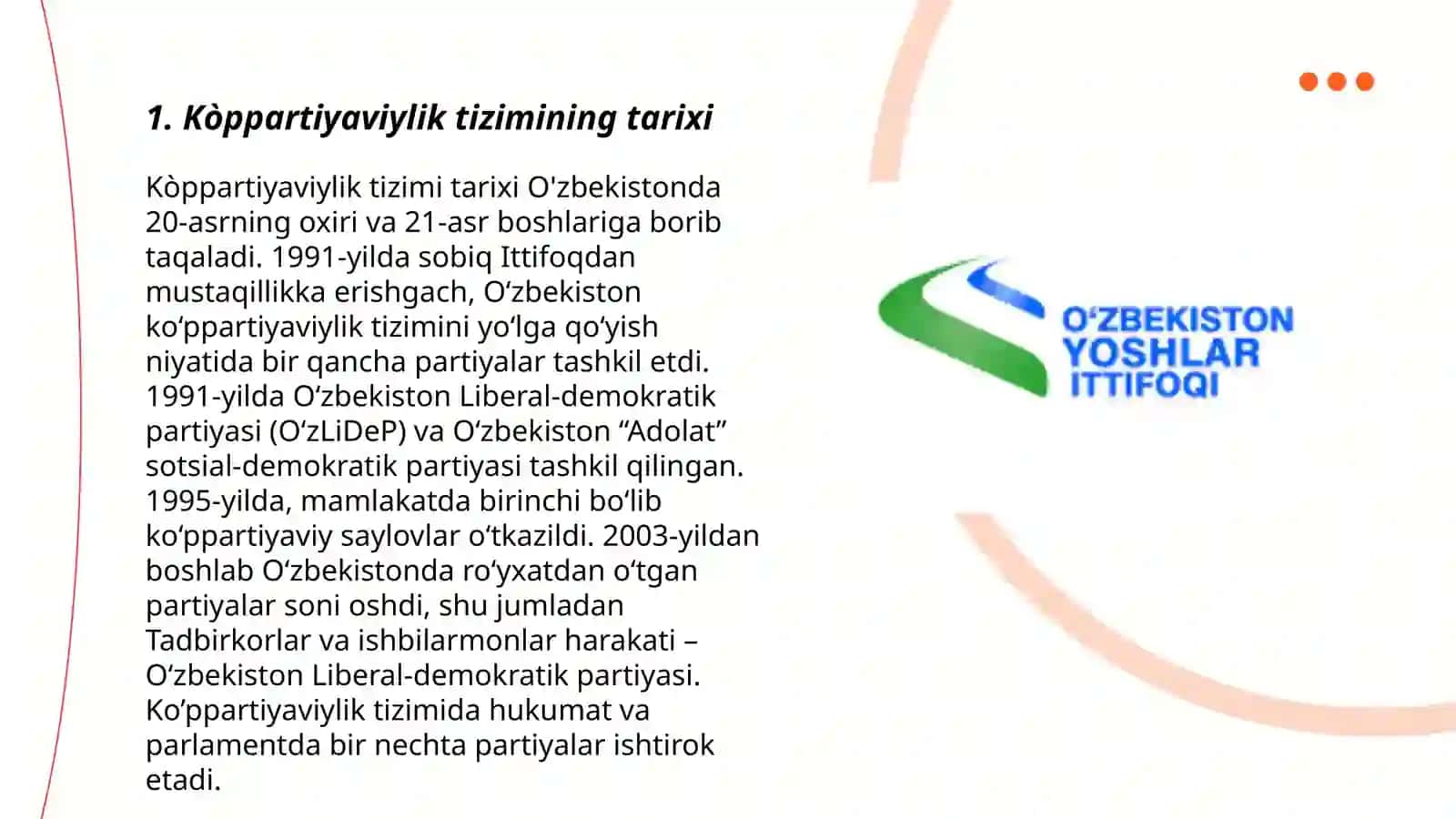 Kòppartiyaviylik tizimining shakllanishi, jamoat tashkilotlari va ularning faoliyati 3