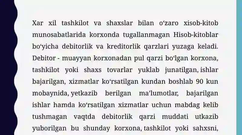 TURLI DEBITOR VA KREDITORLAR BILAN HISOBLASHUVLAR HISOBI 3