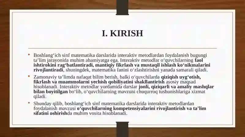 BOSHLANG’ICH SINF MATEMATIKA DARSLARIDA INTERAKTIV METODLARDAN FOYDALANISH 3