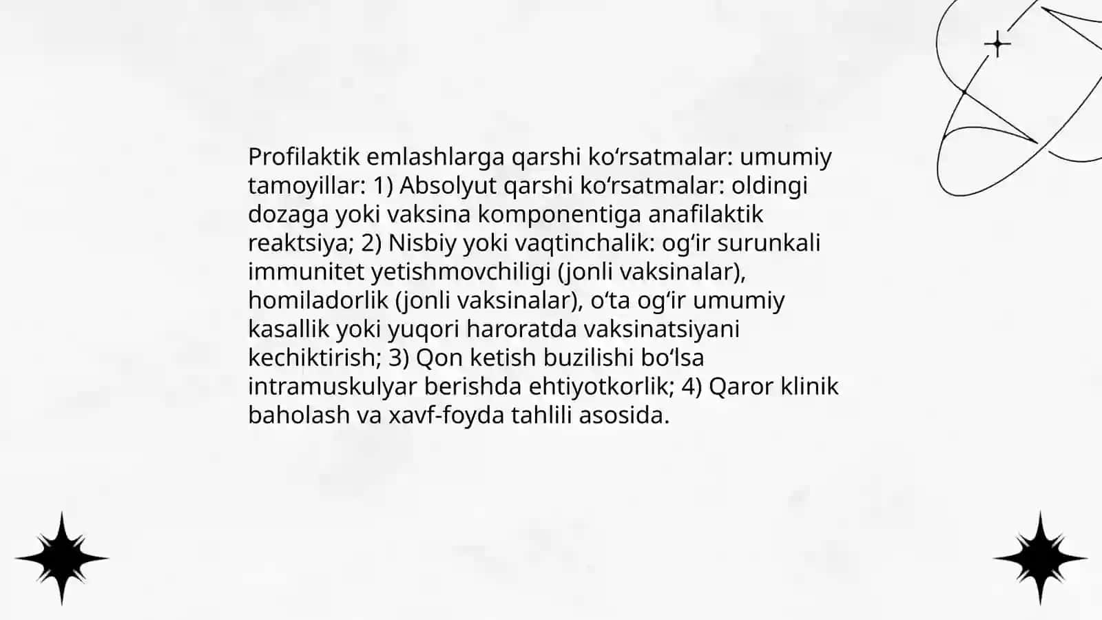 Profilaktik emlashlarga qarshi ko'rsatmalar va emlamaslikni tanlash. Emlangandan so'ng ro'y beradigan asoratlar. Pnevmokokk chaqiruvchi infeksiyalar haqida tushuncha 3