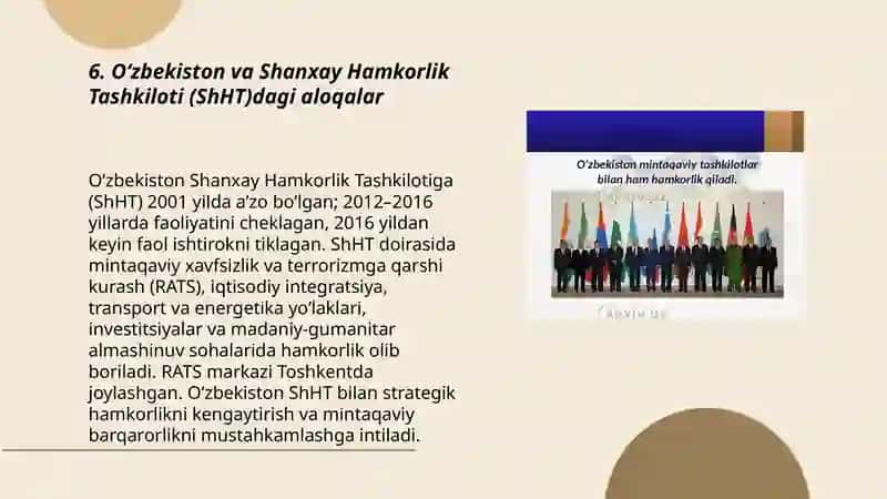 Oʻzbekistonning xalqaro tashkilotlar bilan hamkorlik aloqalari 3