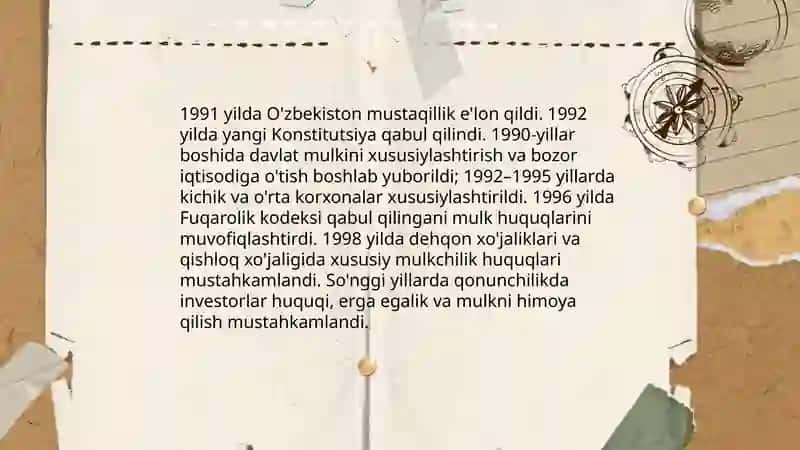 Iqtisodiy islohotlar, xususiy mulkchilikning shakllanishi. O'zbekiston Respublikasida ijtimoiy sohadagi islohotlar 3