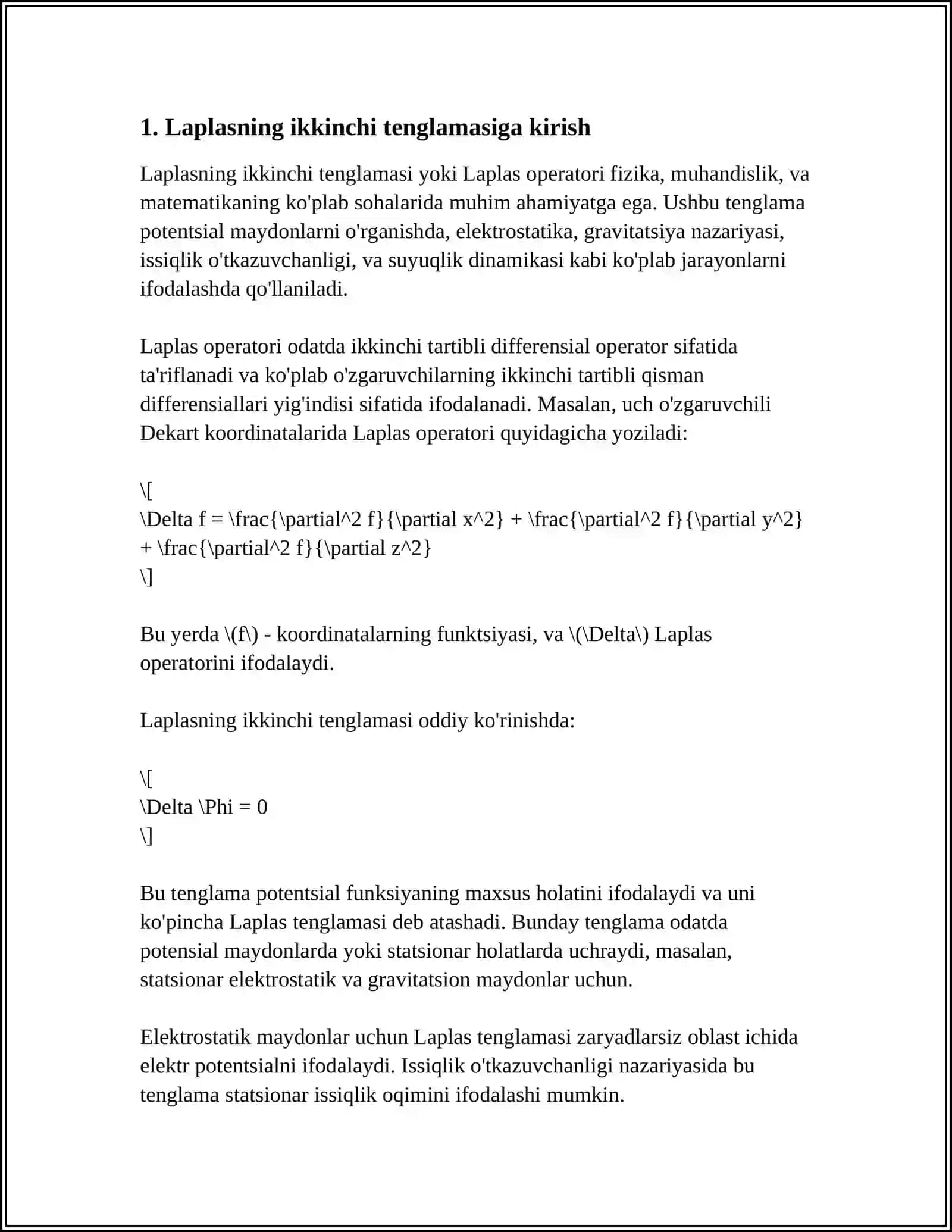 Laplasning ikkinchi tenglamasiga kirish 3