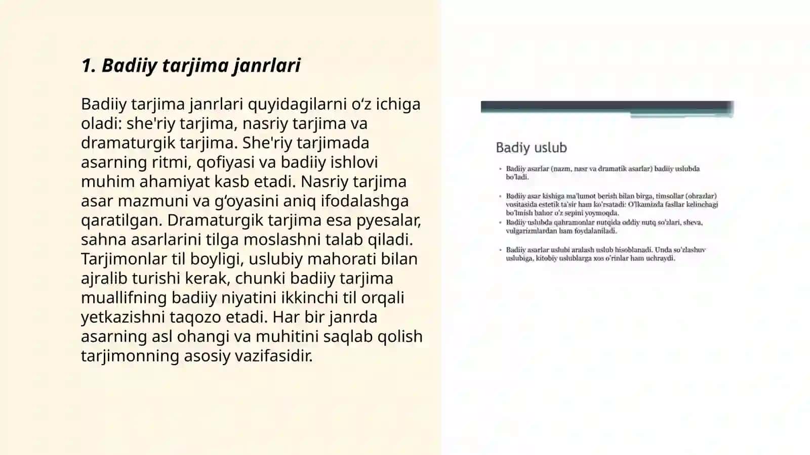 Badiiy Tarjima turlari, janrlari va uslublari 3