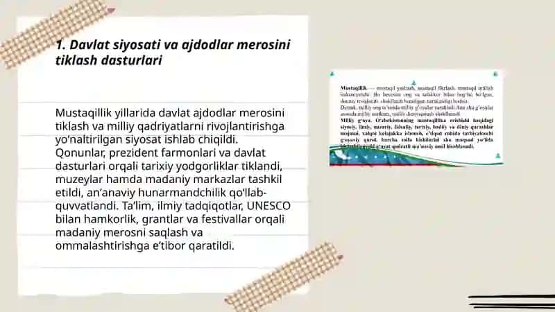 Mustaqillik yillarida Oʻzbekistondagi maʼnaviy va madaniy taraqqiyot 3
