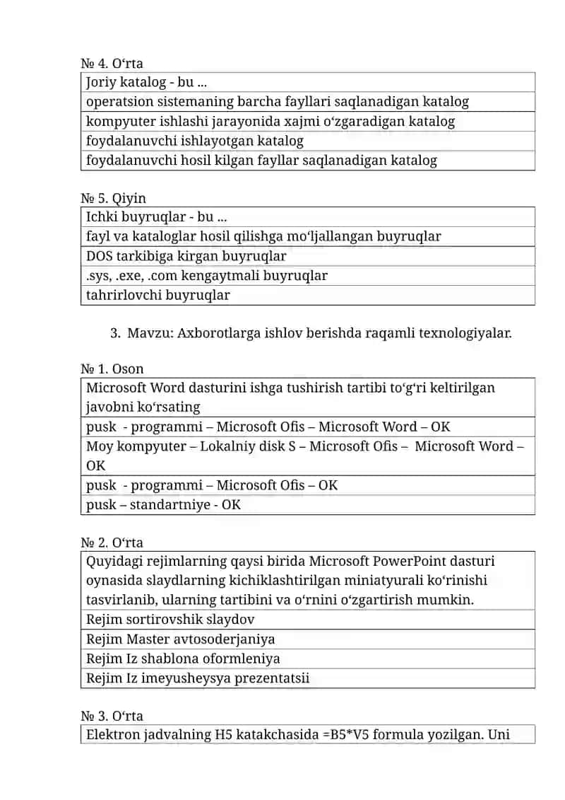 Raqamli texnologiyalar va innovatsiyalar test savollari 3