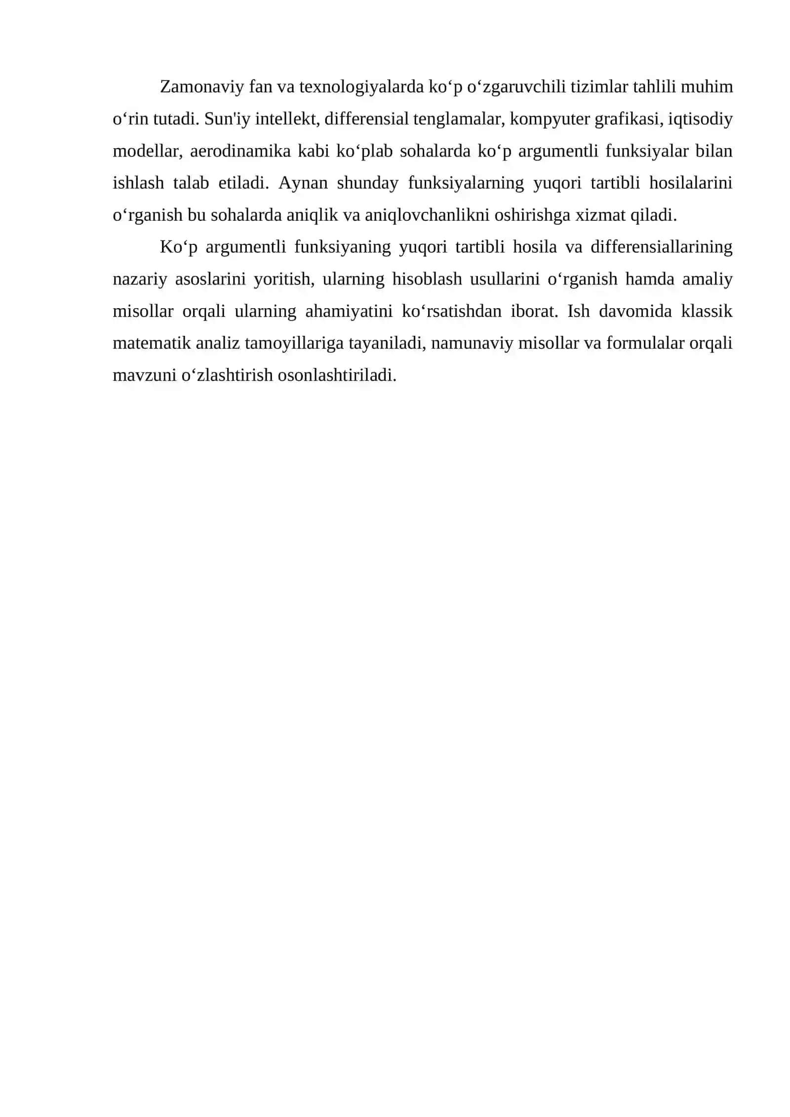 Ko’p argumentli funksiyaning yuqori tartibli hosila va differensiali 3