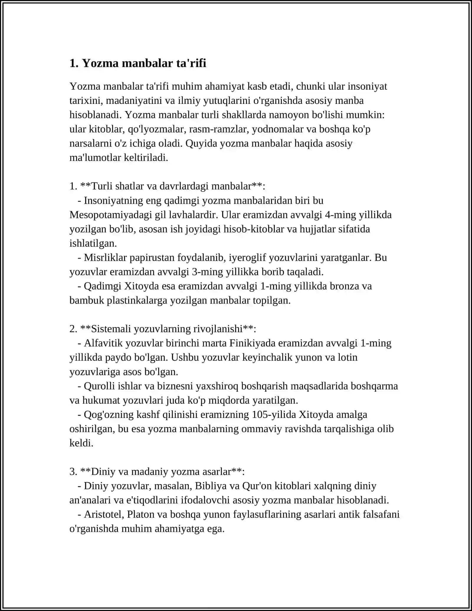 Yozma Manbalarining Asosiy Xillari 3