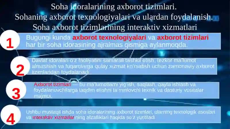 Sohaning axborot texnologiyalari va ulardan foydalanish. Soha axborot tizimlarining interaktiv xizmatlari 3