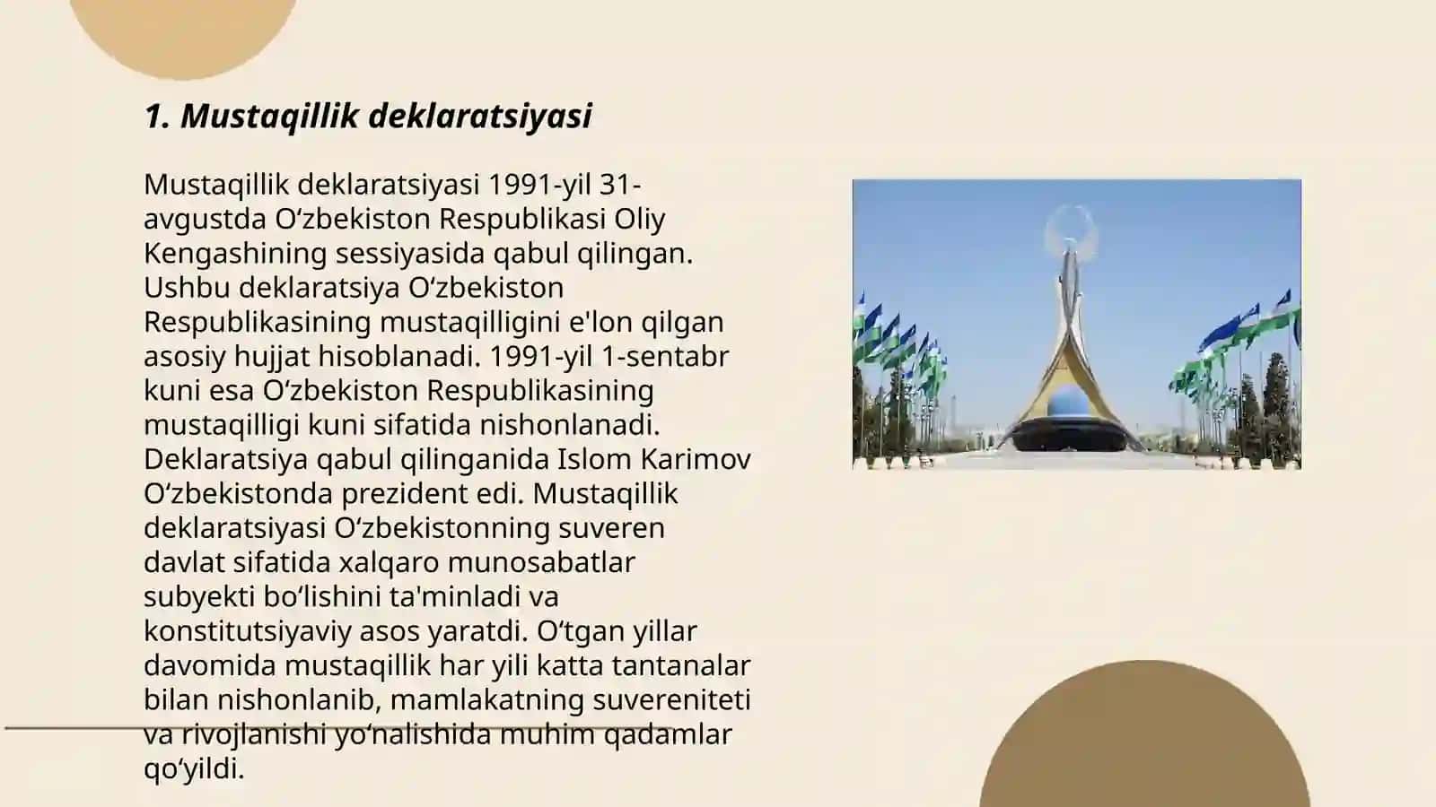 Mustaqil O'zbekiston Respublikasining tashkil topishi va uning tarixiy ahamiyati 3