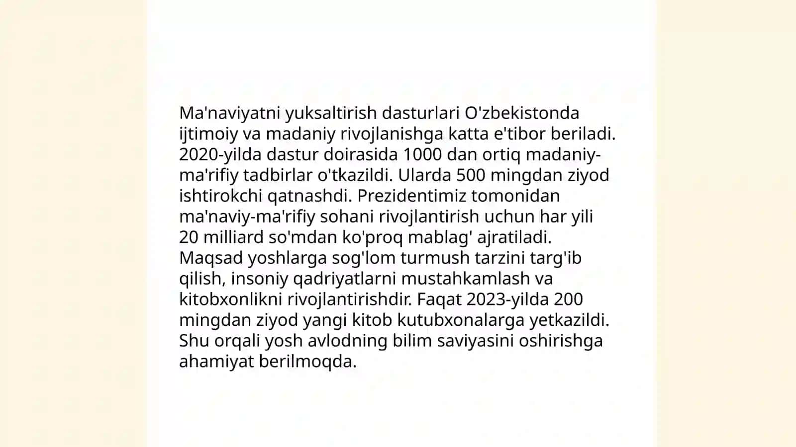 Yangi O'zbekistonda amalga oshirilayotgan ma'naviy islohotlat 3