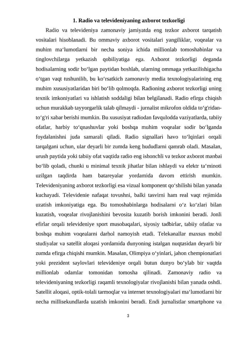 Radio va televideniya - tezkor va ommoviy axborot vositalari sifatida 3