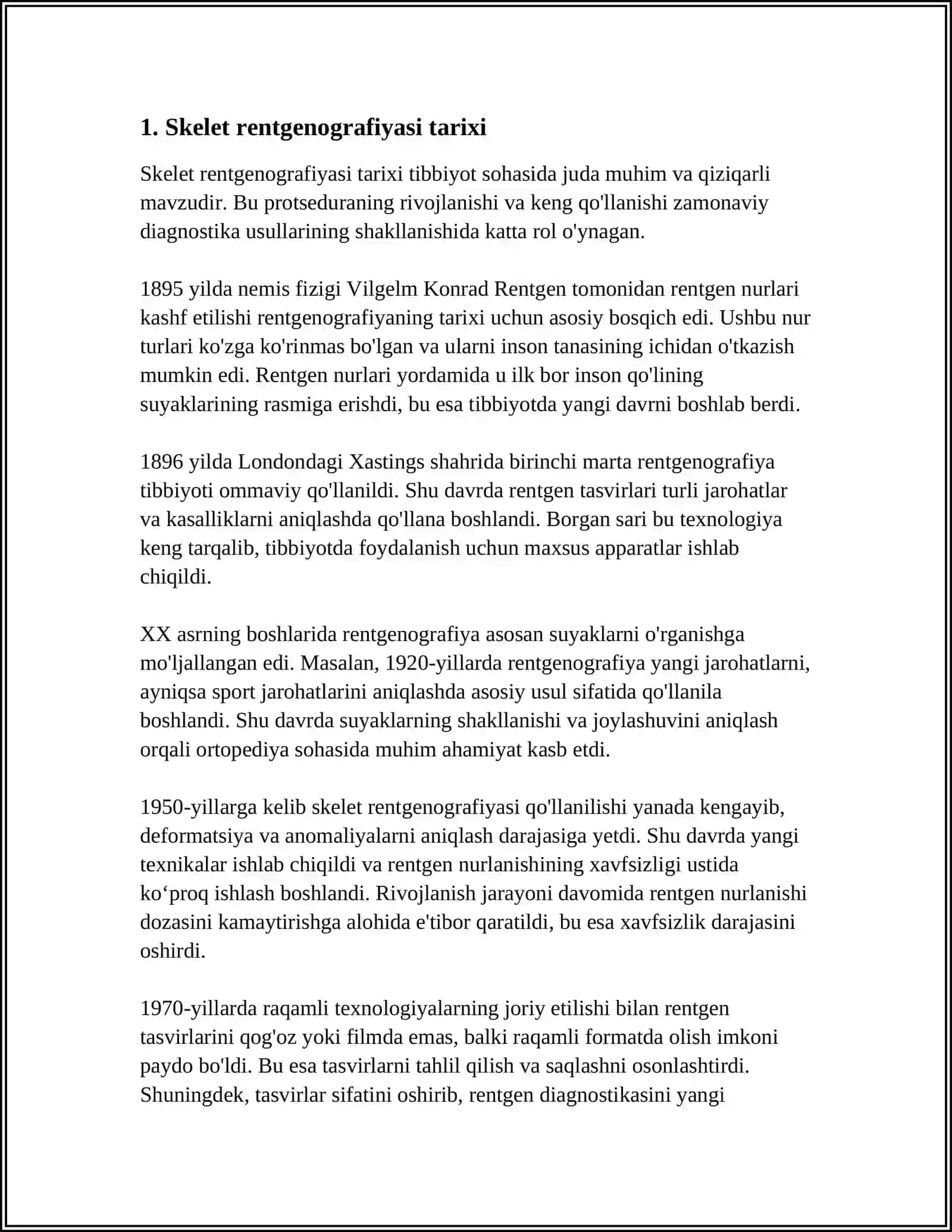 MUSTAQIL ISH Mavzu: SKELET RENTGENOGRAFIYA 3