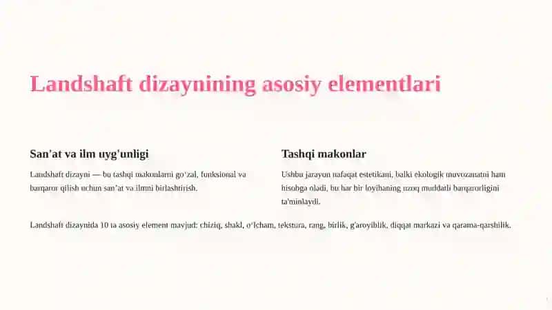 Vizual elementlar va landshaft xususiyatlari 3