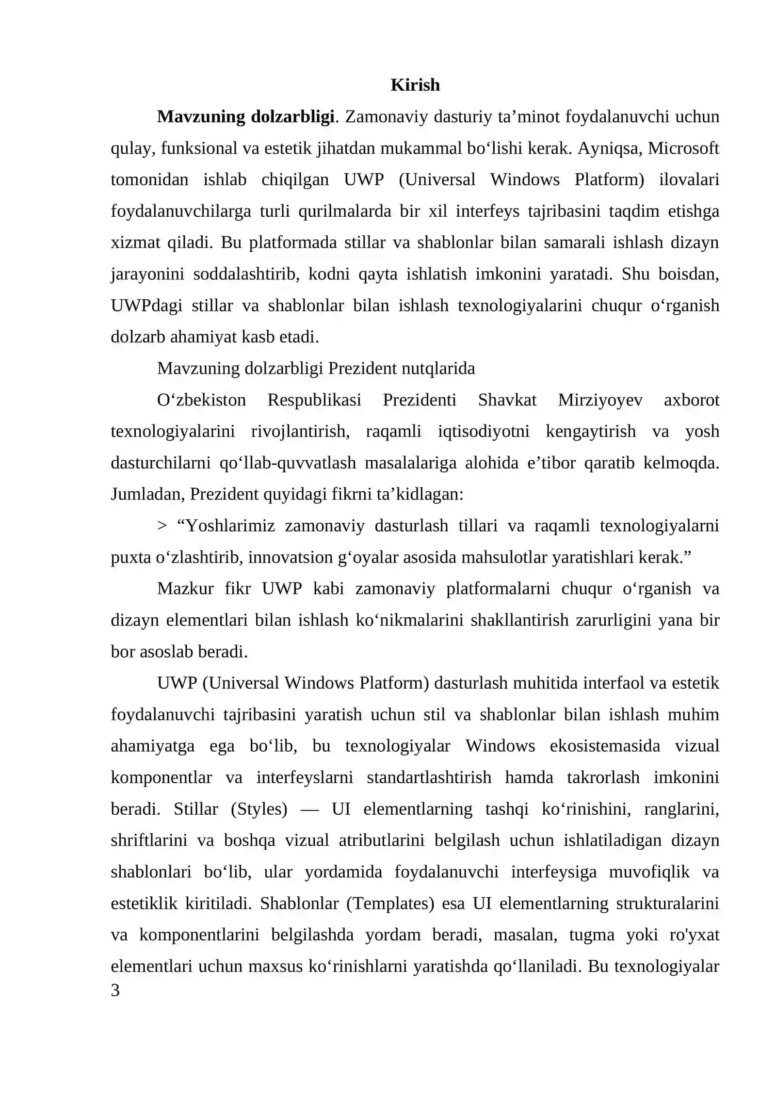UWPDA STILLAR VA SHABLONLAR BILAN ISHLASH kurs ishi 3