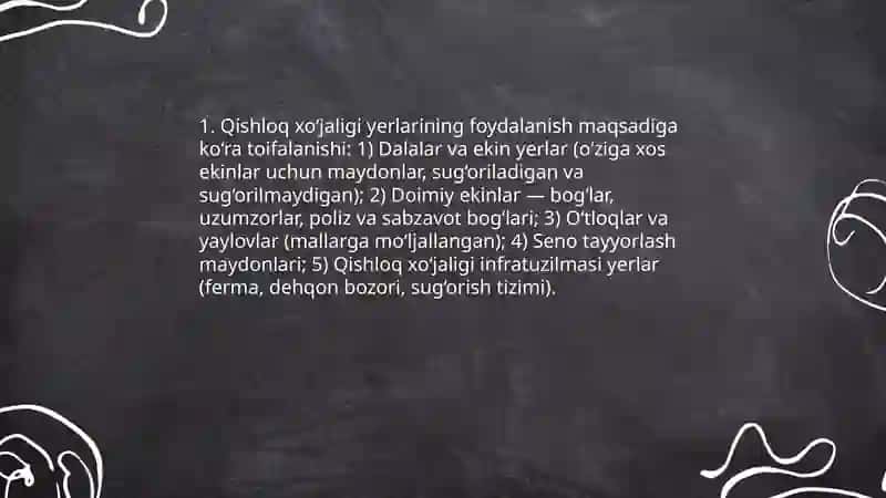 Qishloq xo‘jaligi yerlarining foydalanish maqsadiga ko‘ra toifalanishi 3