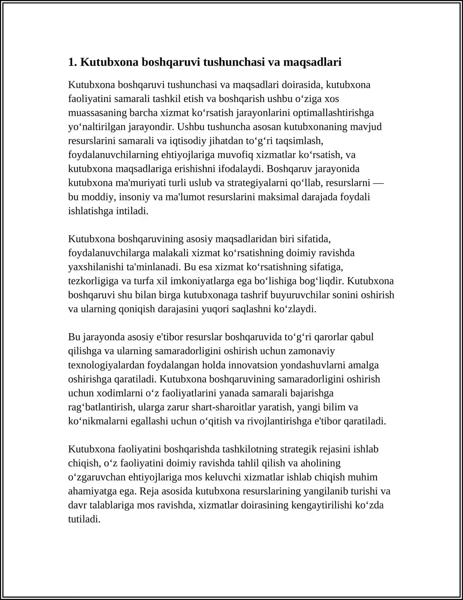 KUTUBXONA BOSHQARUV (MENEJMENTI): ASOSIY TUSHUNCHALARI VA KATEGORIYALARI 3