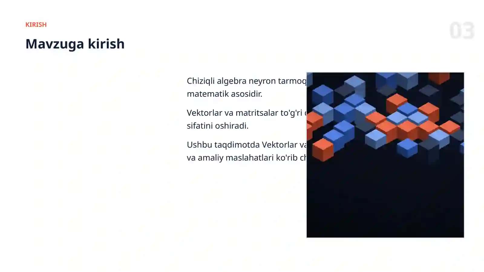 Chiziqiy algebra va AI 3