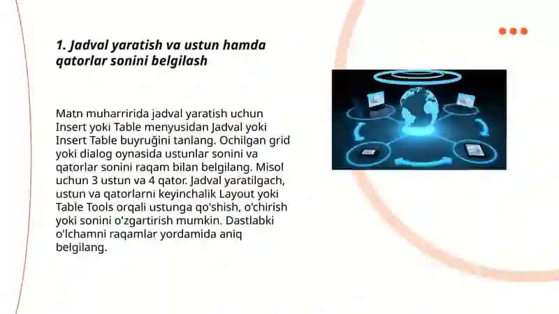 Matn muhariri yordamida jadval yaratish va jadvallar ustida ishlash 3