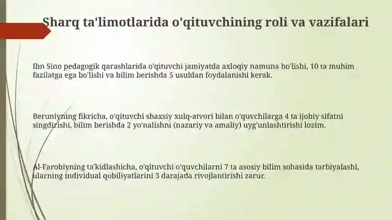 Sharq ta'limotlarida o'qituvchining roli va vazifalari 3