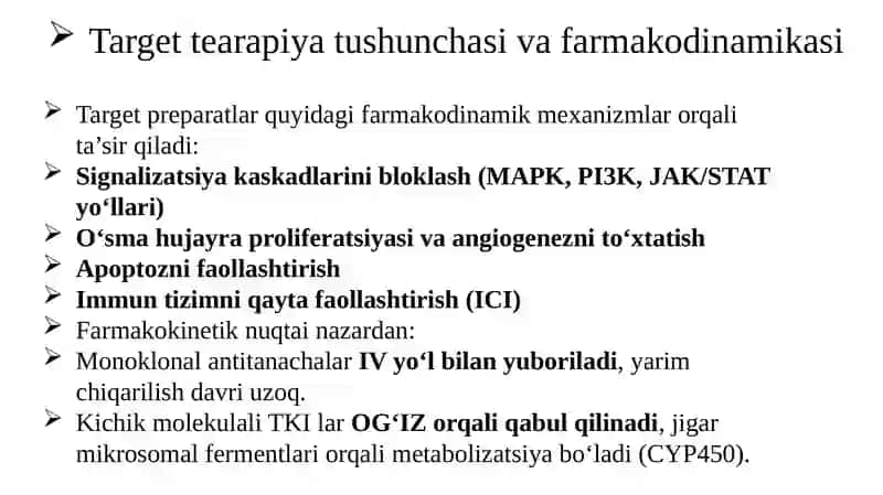 Xavfli o'smalarni davolashda ishlatiladigan zamonaviy target preparatlar 3