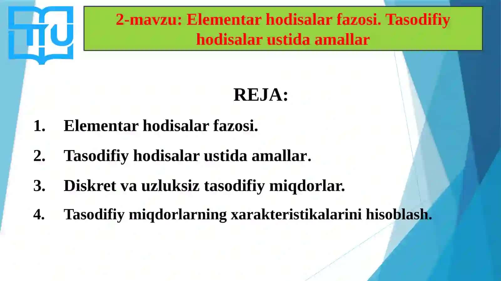 Ehtimollarnazariyasi va matematik statistika 3