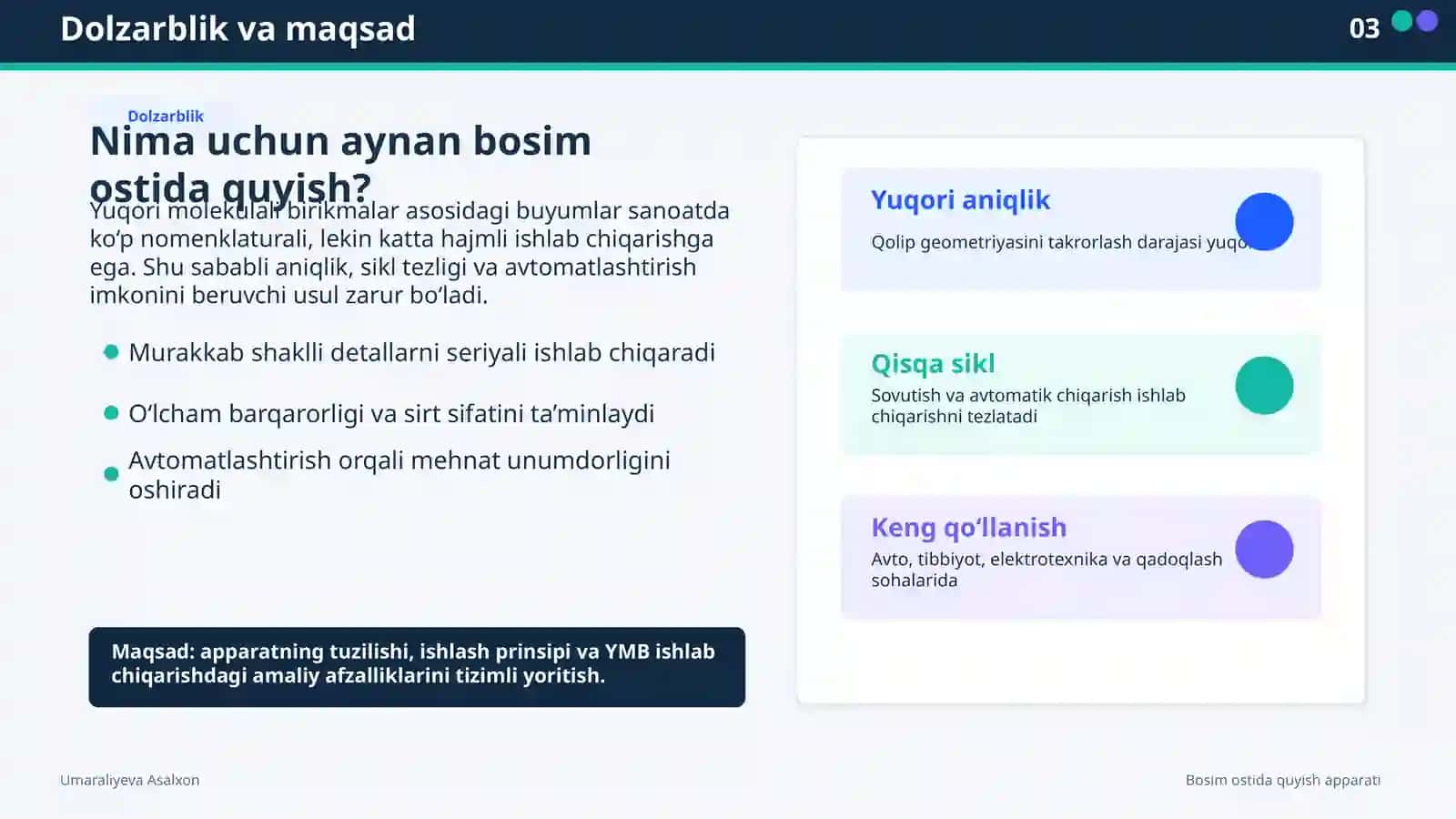 Yuqori molekulali birikmalar ishlab chiqarishda bosim ostida quyish apparatining qo‘llanilishi 3