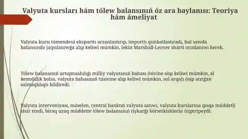 Valyuta Kurslari hám Tólew Balansiníň Óz Ara Baylanısı: Teoriya hám Ámeliyat 3