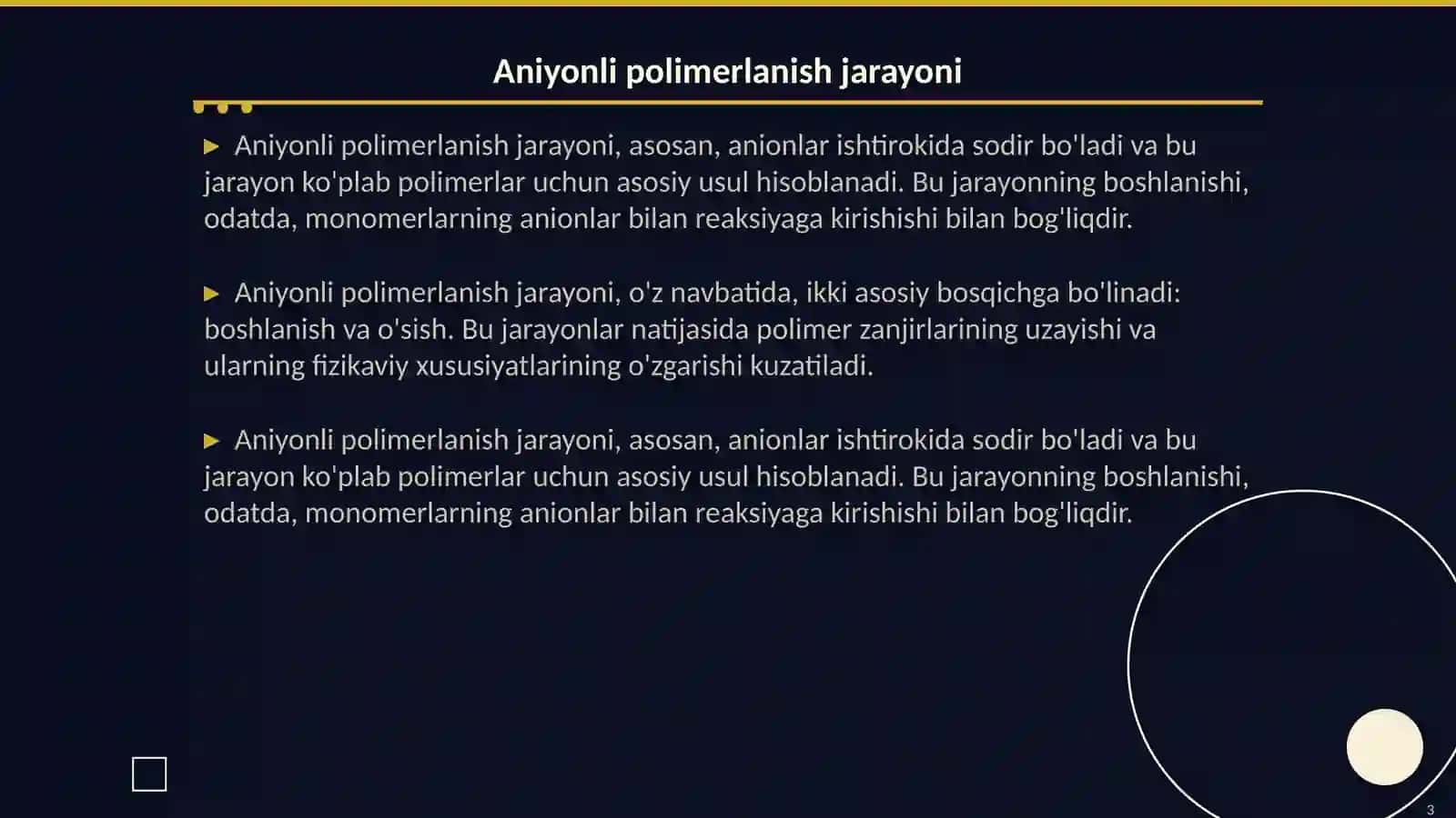 Aniyonli polimerlanish reaksiyalari va ularning o‘ziga xos xususiyatlari 3