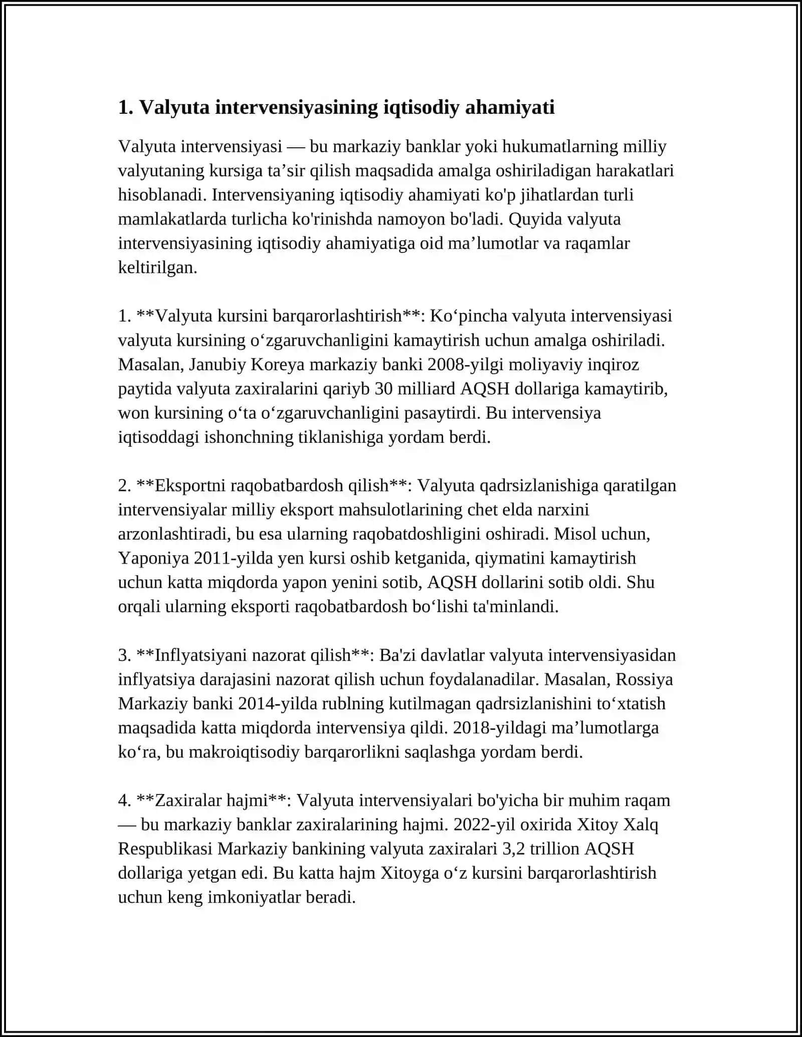 VALYUTA INTERVENSIYASI VA PUL-KREDIT SIYOSATI. O‘ZBEKISTONNING VALYUTA SIYOSATI 3