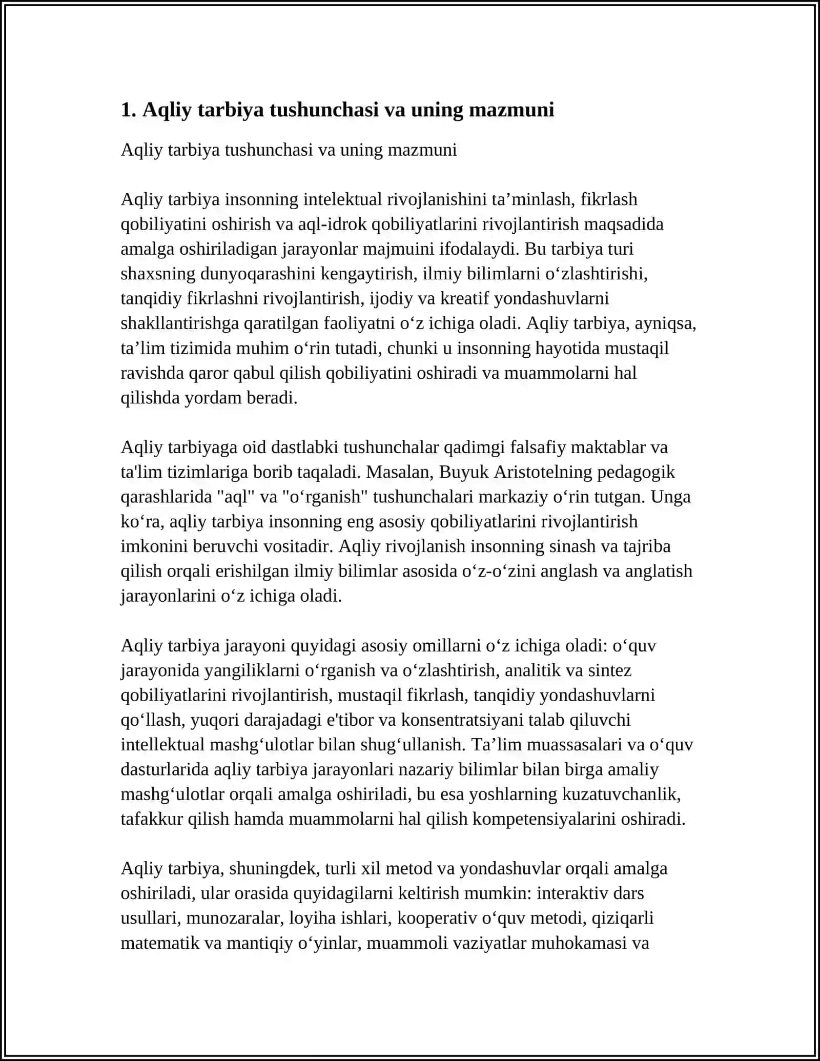TARBIYANING UMUMIY METODLARI. AQLIY TARBIYA 3