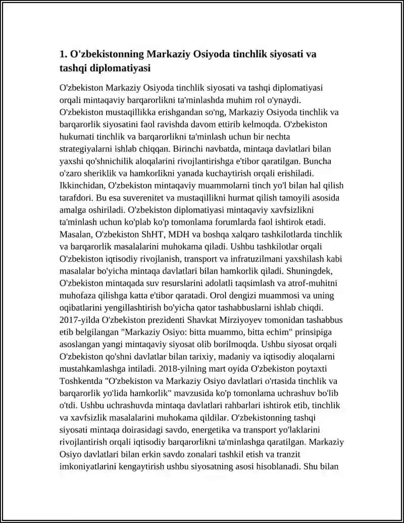 O'zbekistonning Markaziy Osiyoda Tinchlik siyosati va tashqi diplomatiyasi 3