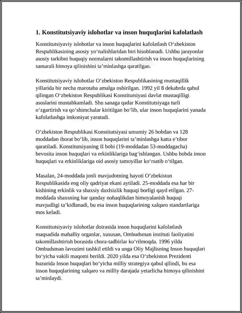 YANGI OʻZBEKISTONDA INSON HAQ-HUQUQLAR VA ERKINLIKLARI KAFOLATINING YARATILISHI 3