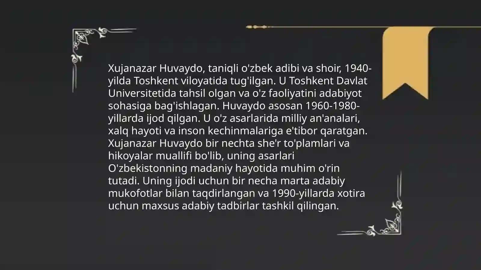 Xujanazar Huvaydo: Hayotiy Tarjimai Hol 3