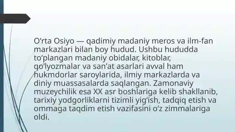 Oʻrta Osiyoda dastlabki muzeylarni tashkil topishi 3